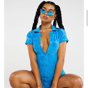 JADED LONDED BLUE EMBOSSED TOWELLING PLAYSUIT